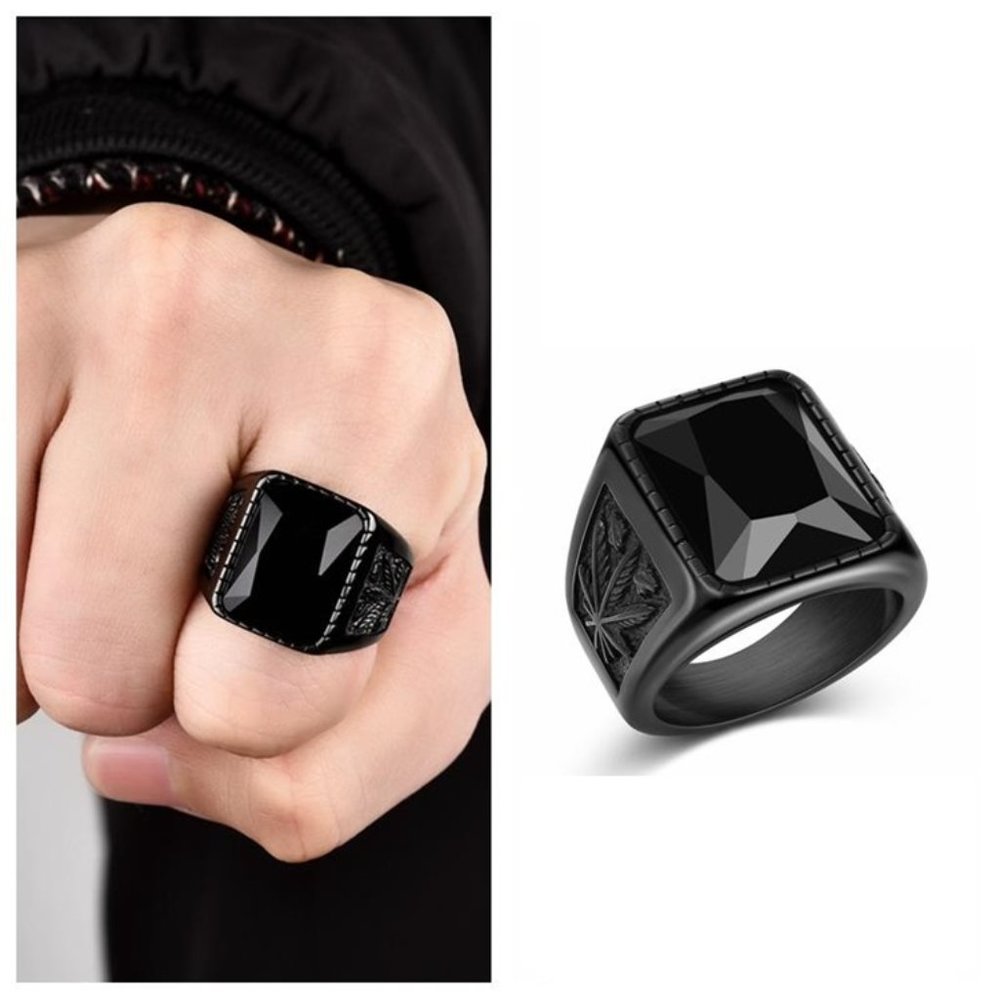 Crystal Stone Plated Stainless Steel Ring Leaf